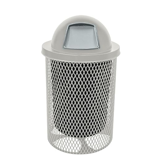 RDT-Gry Heavy Duty 32 Gallon Round Trash Receptacle, Liner Included, Gray with Gray Steel Dome Top, Made in America