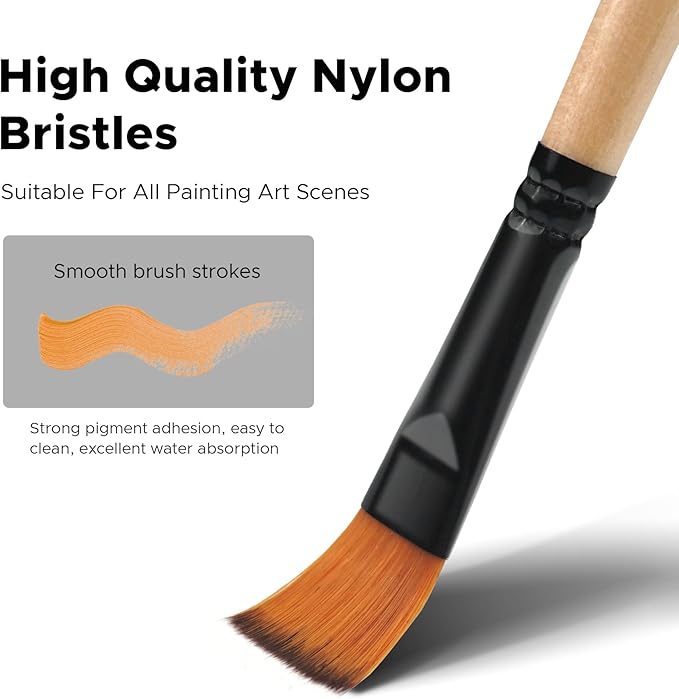 Bougimal 32 Pcs Paint Brush Set, Artist Paint Brushes for Acrylic Painting, Oil, Watercolor, Gouache, with Flat Round Filbert Fan Angle Detail Brush, Suitable for Artists and Beginners