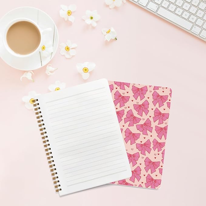 2 PCs Pink Bow Spiral Notebook Trendy Preppy Journaling Notebooks Cute Aesthetic Design Gifts for Women Teen Girls Note Books Journals for Writing Hardcover Notebook Office Classroom Supplies