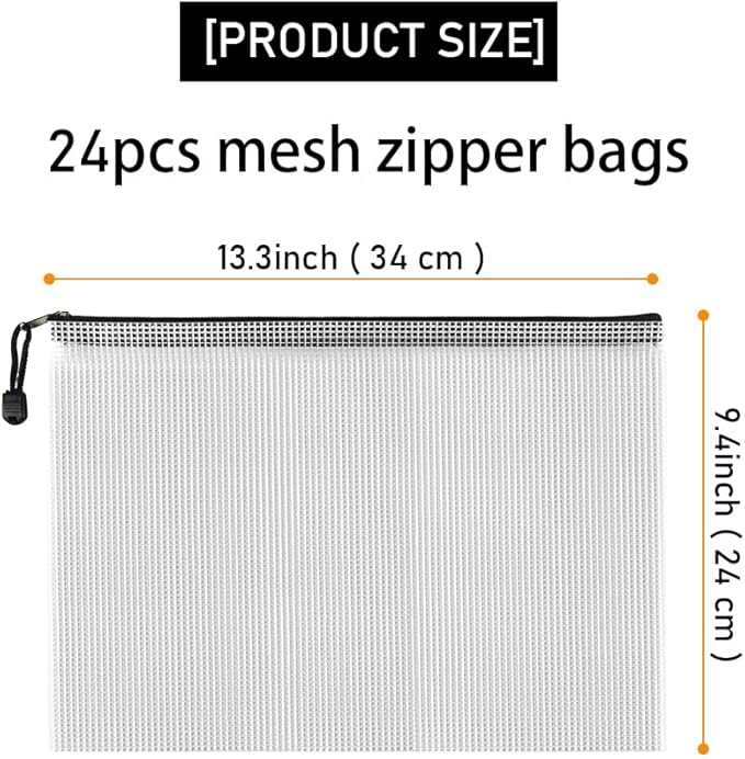 D-KINGCHY 24Pcs Zipper Storage Bags, Plastic Mesh Zippered Pouch for Organization, Waterproof Versatile Bags for Office Supplies School Travel