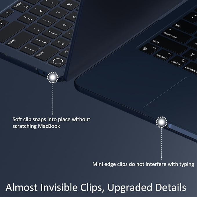 KEROM Midnight Case for MacBook Air 15 inch M4 2025 2024 2023 M3 M2 A3241 A3114 A2941, MacBook Air M4 15 inch Case, Frosted Matte Plastic Hard Shell & Keyboard Cover for Mac Air 15, Midnight Clear