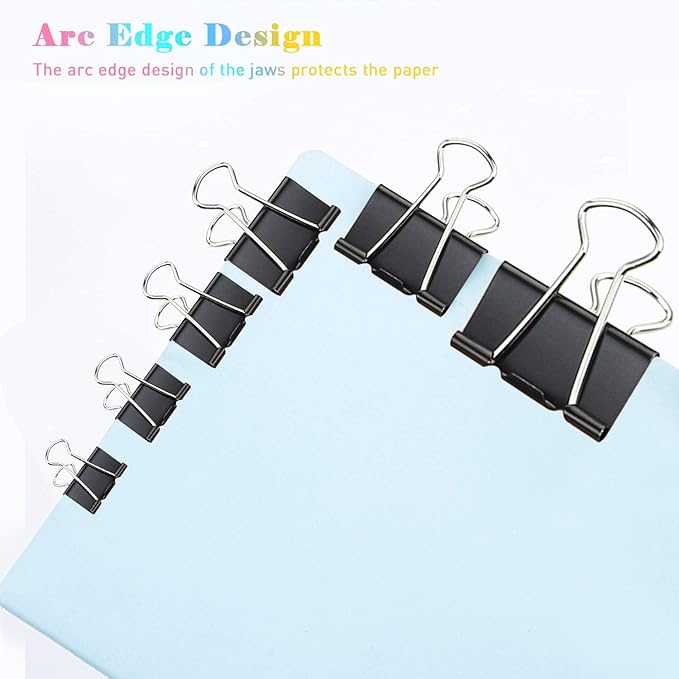 Medium Binder Clips, 48 Pack, 1-1/4 Inch, Black, Standard 32mm, Capacity 0.6 Inch, Metal Paper Clips, Office Clips, Fold Clamp, Office and School Supplies