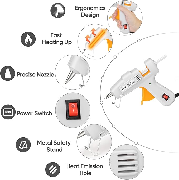 ROMECH 20W Mini Hot Glue Gun with 30 Glue Sticks Set, Fast Preheating Hot Glue Gun Kit Heavy Duty Gluegun for Craft, DIY, Repairs (White)