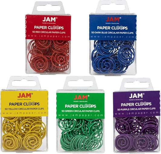 JAM PAPER Circular Paper Clips - Round Paperclips - Rainbow Assortment - 250/Pack