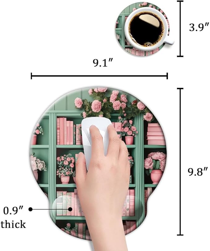 Ergo Comfort Gel Wrist Rest Mouse Pad-Ergonomic Office Mousepad with Wrist Support-Non-Slip, Design Desk Accessories Mat for Home&Game Decor Book Floral