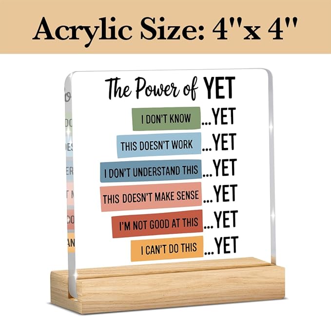 Therapy Office Decor, Mental Health Desk Decoration, School Counselor Gifts, Gifts for Women Psychologist School Counselor Therapist Halloween Christmas, The Power of Yet Acrylic Sign