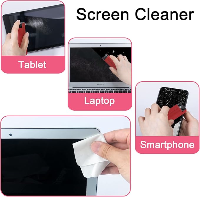 Screen Cleaner Touchscreen Mist Spray, walrfid Cleaning Kit for Electronic Smart Phone TV, Laptop, Tablet, PC, Computer Monitor Flat LCD, Eyeglasses, Compatible with iPhone iPad MacBook Pro (Red)