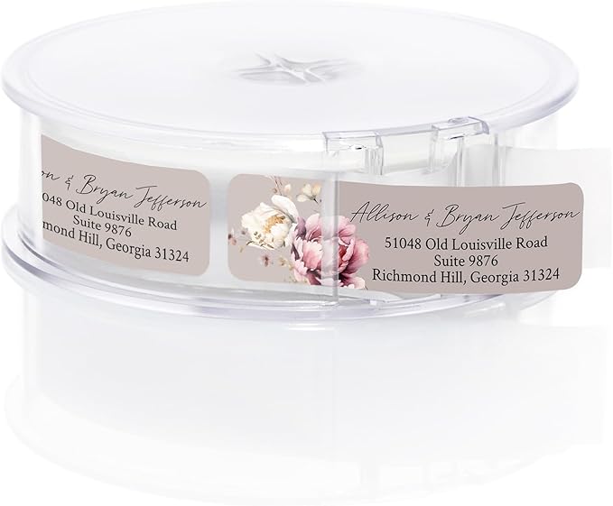 Taupe Watercolor Floral Rolled Address Labels / 500 Personalized Return Address Labels/Designer Address Stickers in Elegant Plastic Dispenser