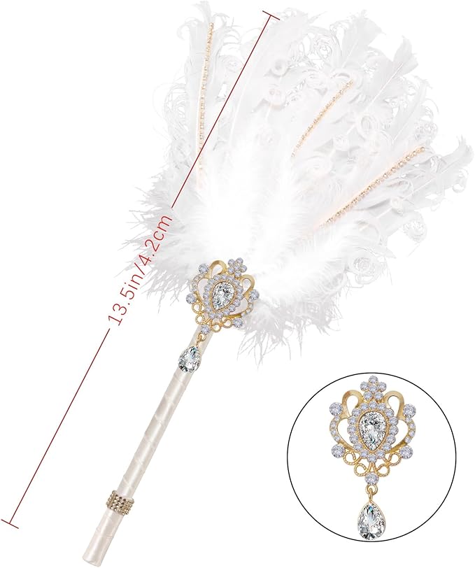 CROWN GUIDE Luxury Feather Quill Pen with Shiny Rhinestones & Curled Goose Feathers- Wedding Guest Book Pen, Great Gatsby/HP Party Supplies, Bridal Shower Gift with Rose Gold Heart Charm (13.8",Pink)