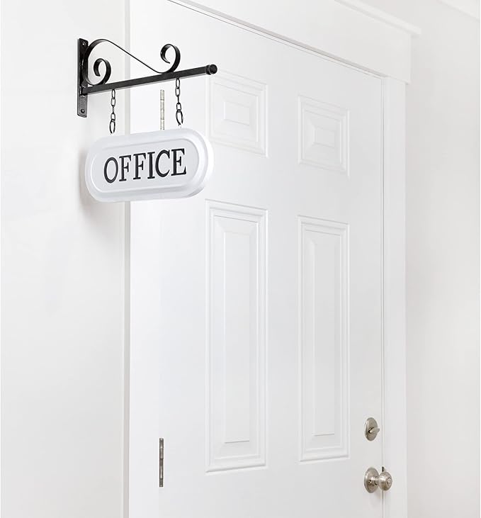 AuldHome Design Wall-Mounted Metal Office Sign, Farmhouse Enamelware 2-Sided Reception/Office Sign