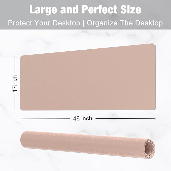 Hsurbtra Desk Pad, 48" x 17" PU Leather Desk Mat, XXXL Extended Mouse Pad, Waterproof Desktop Blotter Protector, Non-Slip Ultra Thin Large Laptop Keyboard Writing Mat for Office Home, Beige Apricot