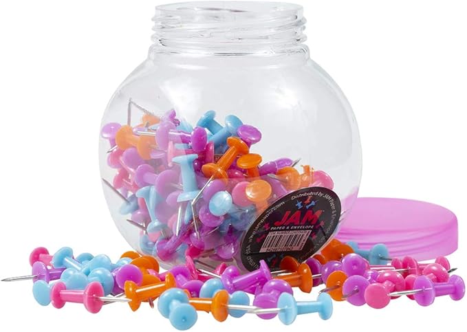 JAM PAPER Colorful Push Pins - Assorted Color Pushpin Jar - 12 Packs of 150