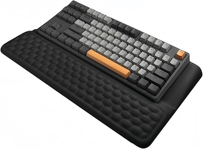 Ergonomic one-Piece Computer Keyboard Stand with Wrist Rest for Desktop Offers Two Support Angles. Silky Lycra Surface and Memory Foam Comfortable Hand Support (Black)