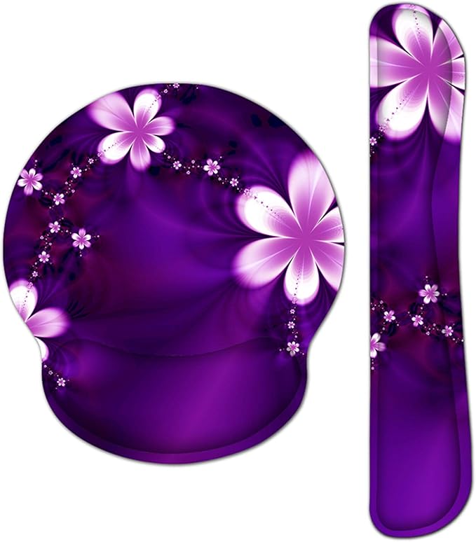 Ergonomic Keyboard Mouse Pad Wrist Rest Support Set for Laptop/Computer/Desktop,Memory Foam Hand Rest Wrist Cushion for Gaming/Office,Lightweight Comfortable & Pain Relief (Purple, Flower)