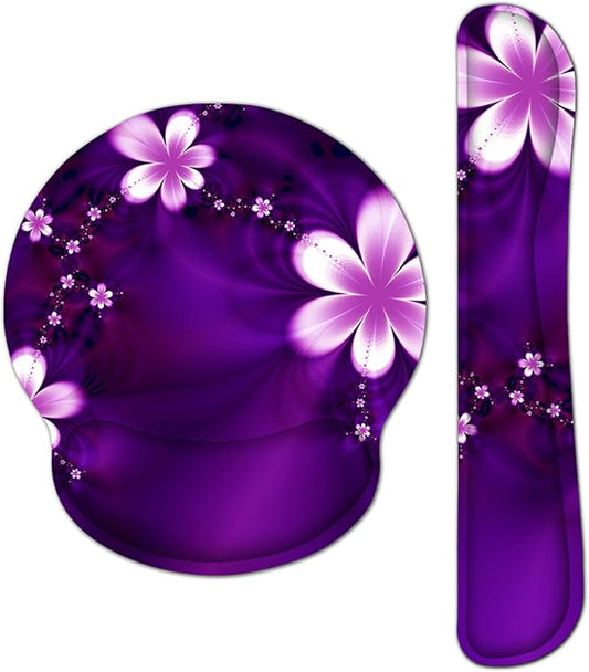 Ergonomic Keyboard Mouse Pad Wrist Rest Support Set for Laptop/Computer/Desktop,Memory Foam Hand Rest Wrist Cushion for Gaming/Office,Lightweight Comfortable & Pain Relief (Purple, Flower)