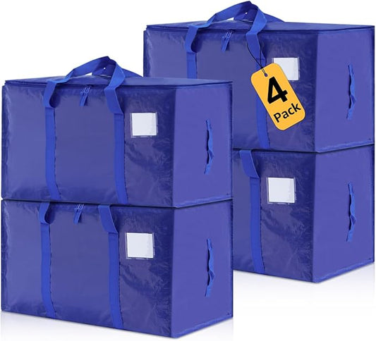 Moving Bags Heavy Duty Extra Large, Moving Boxes, Moving Supplies Essentials, Blue Storage Bins with Lids, Plastic Packing Totes, Storage Bags for Clothes with Handles & Zippers(Blue, 4 Pack)