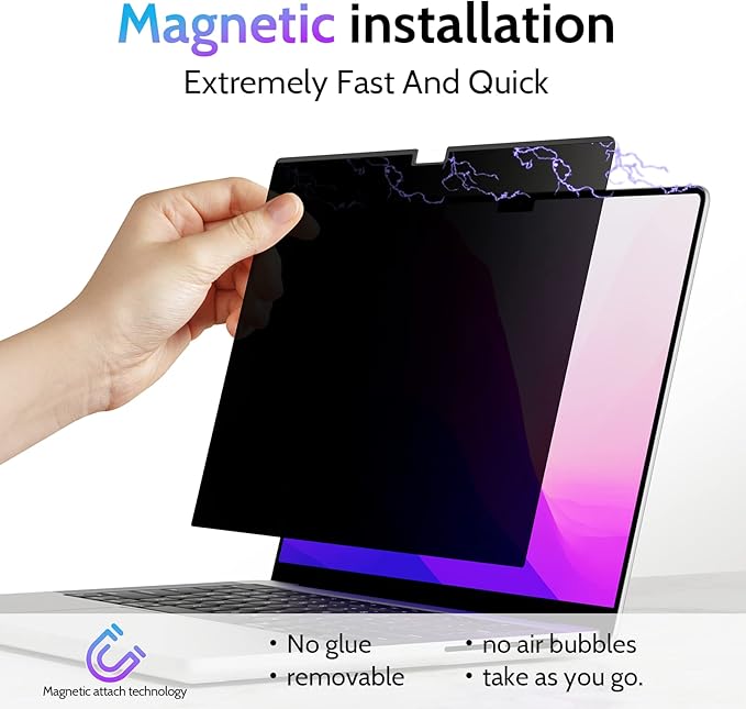 Magnetic Privacy Screen for Macbook Air 13.6/13 Inch (2022-2025, M2, M3, M4), Removable Matte Anti Glare Blue Light Protector Private Security Filter for 13.6inch Mac Laptop Computer
