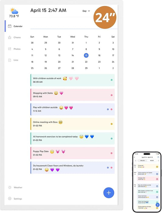 Dragon Touch 24 inch Digital Calendar Chore Chart – Interactive Touchscreen, Smart Family Planner, Hearth Display Desk Digital Calendar Seamless Scheduling