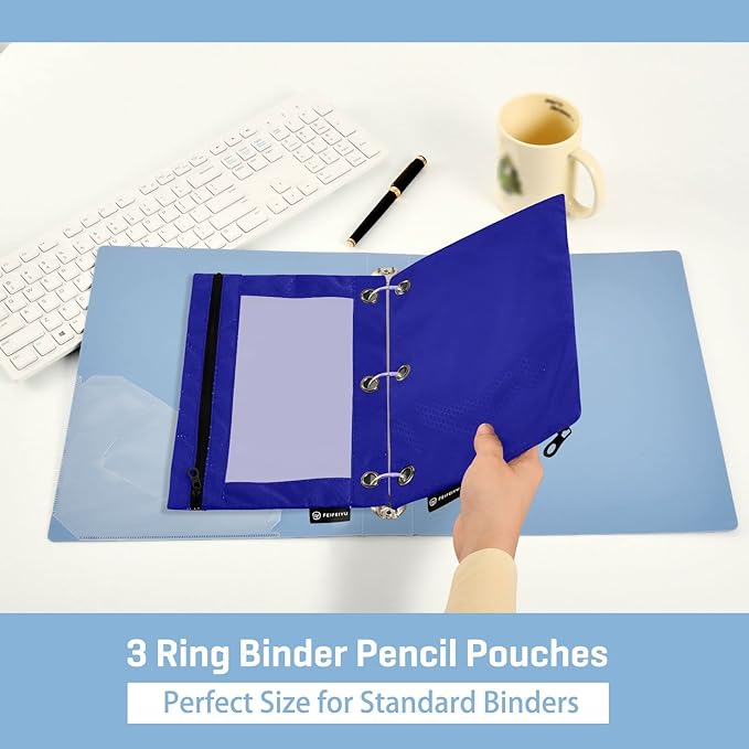 Gredecor Binder Pencil Pouch 3 Ring Navy Blue Zipper Pencil Pouches Case 2 Pack Clear Binder Organizer for School Office