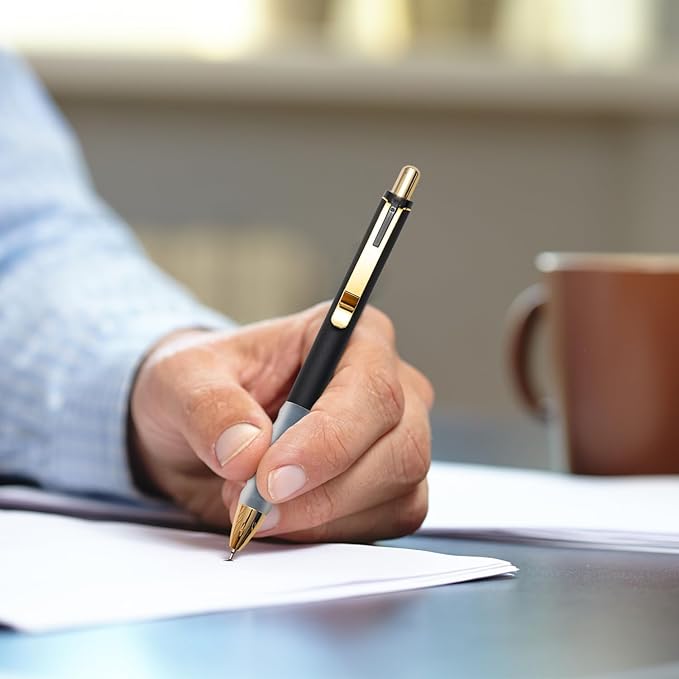 1.0mm Ballpoint Pens Retractable Cute Black Ink Pens with Silicone Grip Smooth Writing Suitable for Office, Note-taking (12 pcs)