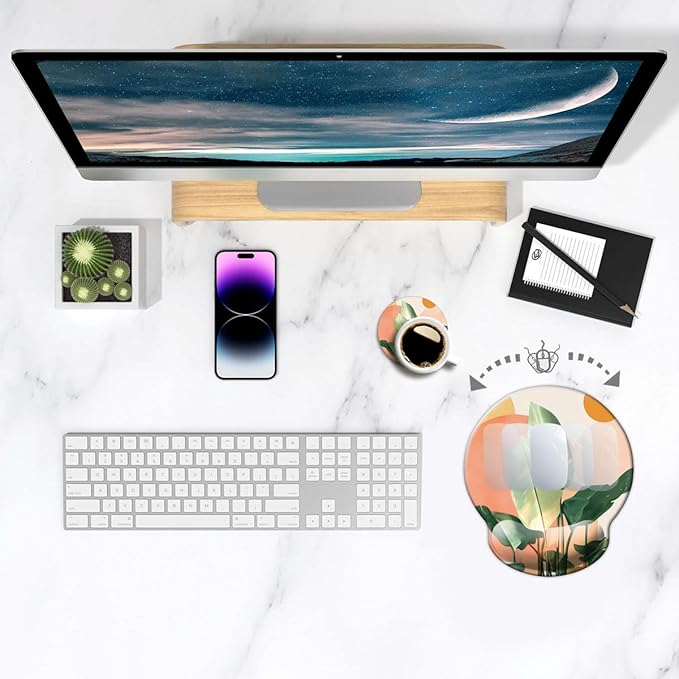 Ergonomic Mouse Pad with Wrist Support,Mouse Pad with Wrist Rest and Coaster Set,Office Supplies Non-Slip Mouse Pads for Desk, Non-Slip Comfortable,Tropical Plants