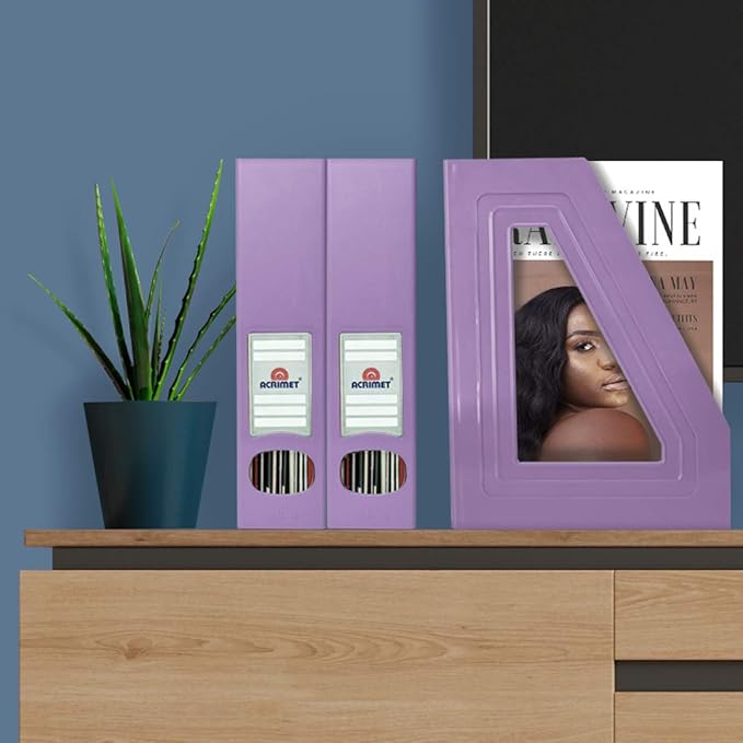 Acrimet Magazine File Holder, Durable Rack, Space-Saving Organizer (Plastic) (Solid Purple Color) (2 pack)