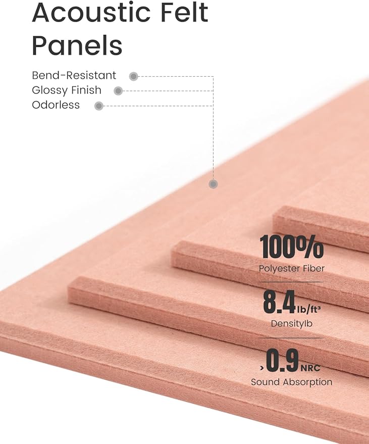 Bumusty Large Cork Board Alternative-47 x35 Felt Bulletin Board Tiles, with 30 Pushpins, 70 Adhesive Tabs, 12-Pack Slat Wall Paneling, Cork Boards for Office Push Pin Board Felt Board-Pink