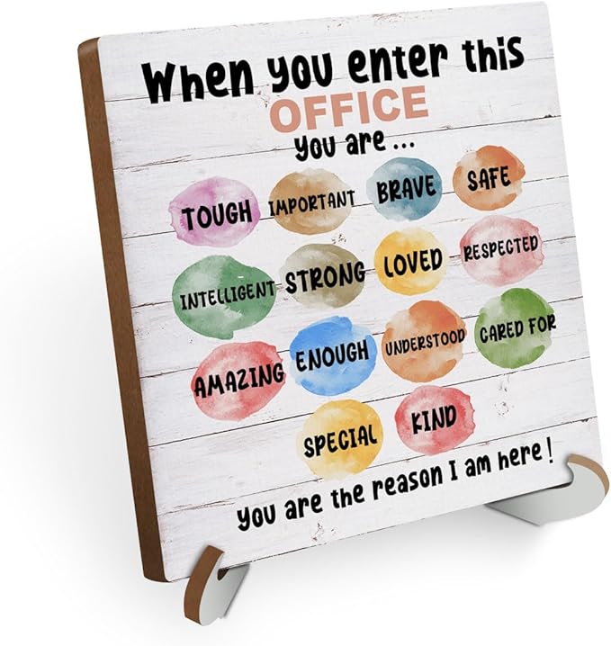 Inspirational Therapy Office Wood Sign Desk Decor Mental Health School Counselor Office Decor Sign Cubicle Decor Plaque with Wooden Stand Rustic Home Table Shelf Psychologist Therapist Coworker Gift
