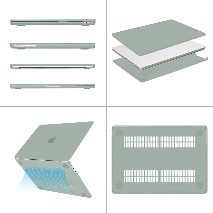 MOSISO Compatible with MacBook Air 13 inch Case 2025 2024 2023 2022 M4 A3240 M3 A3113 M2 A2681, Plastic Hard Shell&Keyboard Cover&Screen Film&Type C for MacBook Air 13.6 inch Case, Antique Green