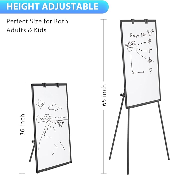 Easel Whiteboard - Magnetic Portable Dry Erase Easel Board 36 x 24 Tripod Whiteboard Height Adjustable Flipchart Easel Stand White Board for Office or Teaching at Home & Classroom (Black)