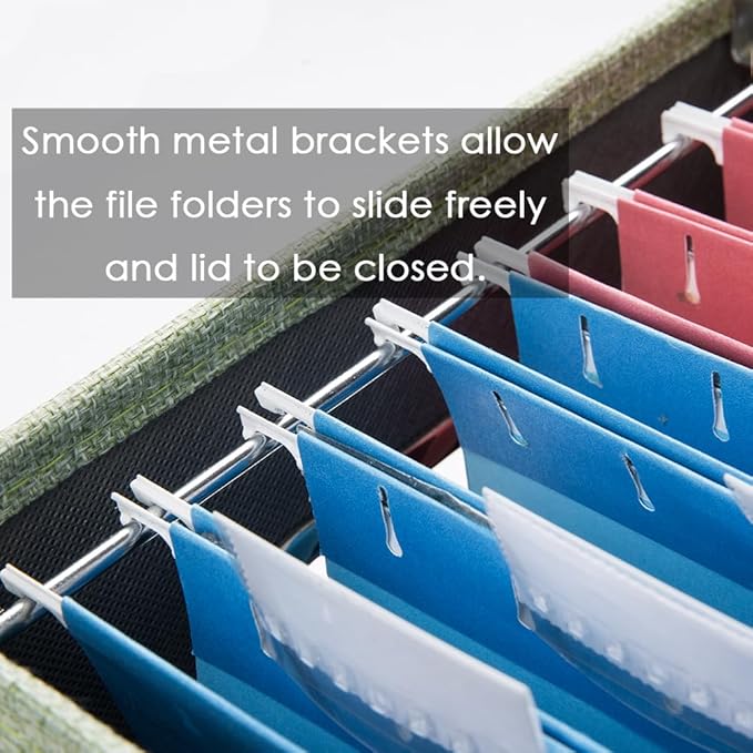 PRANDOM File Organizer Box - Set of 2 Collapsible Decorative Linen Filing Storage Hanging File Folders with Lids Office Cabinet Letter Size Green (14x9.3x10.8 inch)