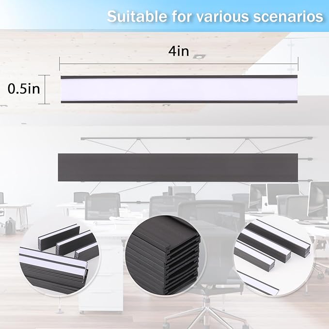 Eeoyu Magnetic Label Holders with Magnets Magnetic Data Card Holders with Clear Plastic Protectors for Metal Shelf, Whiteboard, Set of 50 (0.5 x 4 Inch)