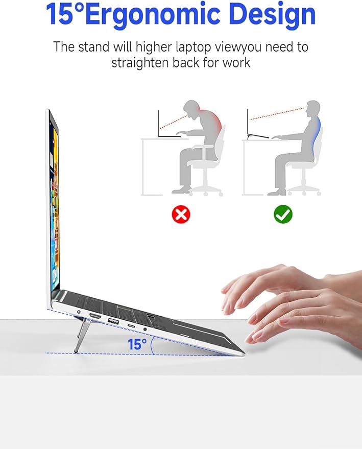 Portable Laptop Stand, Mini Aluminum Keyboard Riser,Foldable Cooling Pad,Ergonomic Adjustable Laptop Stand Holder for 11.6-17 Inch Laptops for MacB00k Air/Pro,Silver