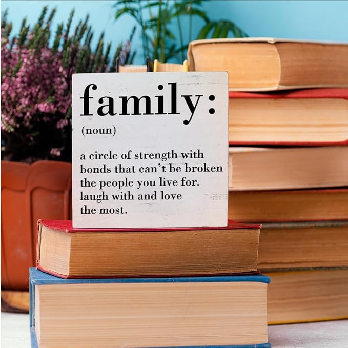 Family Noun Family Quotes Desk Decor Wooden Box Sign Inspirational Rustic White Wood Block Plaque Box Sign for Home Farmhouse House Kitchen Bathroom Living Room Shelf Table Decoration