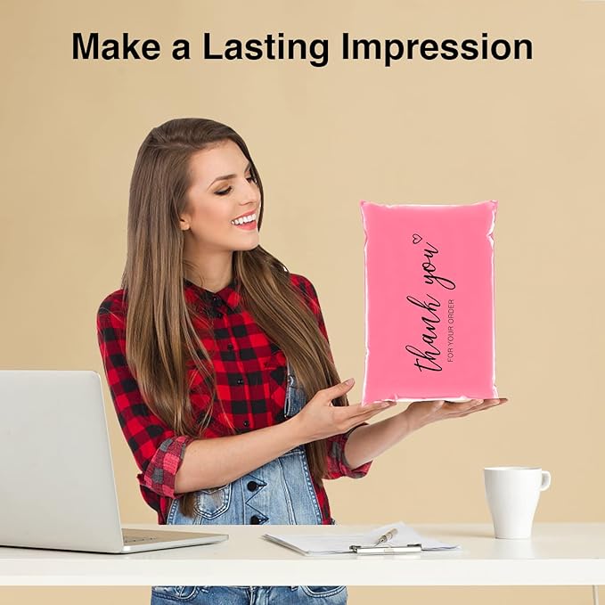 JinRuiKJ Thank You Poly Mailer 6x9 Inch 100 PCS, Shipping Bags for Clothing, Packaging Bags for Small Business, Strong Adhensive, Waterproof and Tear-Resistant Mailing Envelopes, Pink