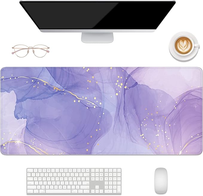 Desk Mat, 32" x 12" XXL Extended Large Gaming Mouse Pad, Desktop Decor Desk Pad, Cute Men Women Office Supplies and Accessories, XL Mouse Mat for Laptop & Keyboard, Minimalism Purple Marble