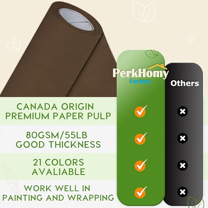 PerkHomy 36" x 2,400" (200') Coffee Kraft Paper Roll for Craft Bulletin Board Paper Art Table Covering Crafting Gift Wrapping Bouquet Packing Parcel 80GSM 55LB (Coffee, 36" x 200')