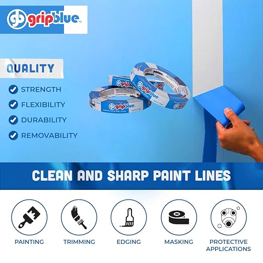 Blue Painters Tape 3/4 Inch Wide, 36 Rolls Masking Tape - Perfect for Precise Lines on Walls & Trim, Multi-Surface, Residue-Free, Easy Removal - Ideal for Indoor & Outdoor Use, 0.70in x 60yds