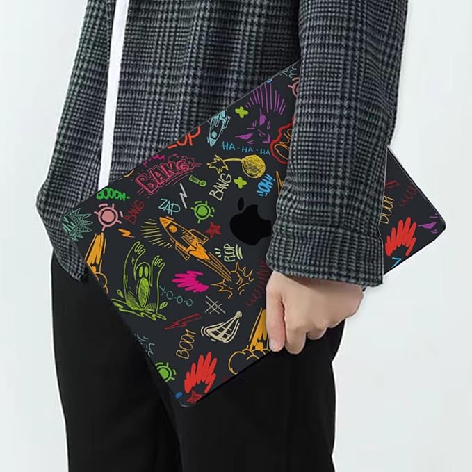 for MacBook Air 13.6 Inch Case 2025 2024 2023 2022 Release Model M4 A3240 M3 A3113 A2681 M2, Crystal Black Pattern Plastic Hard Shell Cover for MacBook Air 13 M4 Chip 2025, Doodle Word