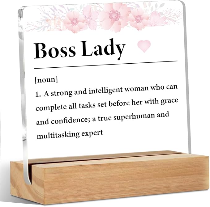 Boss Lady Gifts for Women Office Decor Acrylic Sign with Wood Stand, Best Boss Gifts for Women Leader Boss Mentor Bedroom Living Room Desk Cubicle Table Shelf Decor, Leadership Gifts Manager Gifts