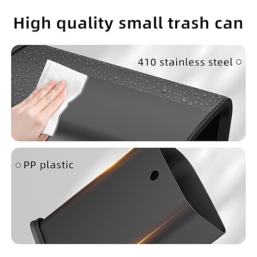 2.6 Gal Black Bathroom Trash Can,Metal Waste Baskets with Removable Inner Bucket,Small Office Garbage Can