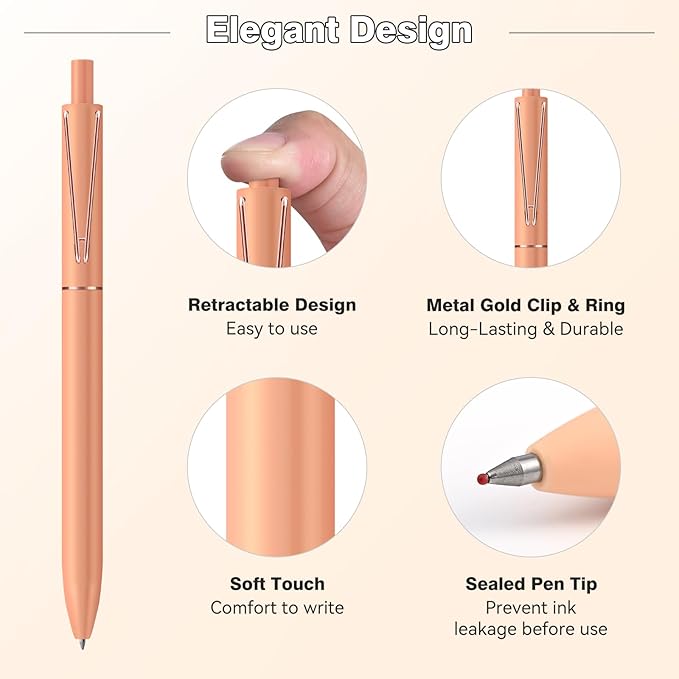 SUIN Gel Pens - Pack of 6, 0.7mm Black Ink, Retractable Rolling-Ball Gel-Pens, Medium Fine Point for Smooth Writing - Cute Office and School Supplies, Ideal Gifts for Women