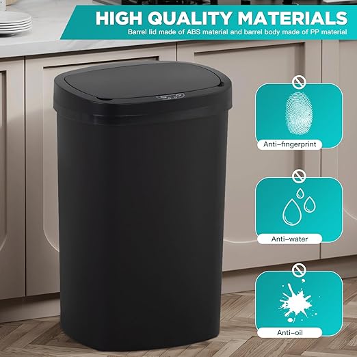 PayLessHere 13 Gallon Trash Can Kitchen Trash Can Automatic Garbage Can with Lid Touch Free High-Capacity Motion Sensor for Kitchen Bedroom Bathroom Office Wateproof Trash Bin (2, Black)