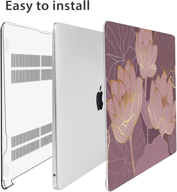 for MacBook Air 13 inch Case 2021 2020 2019 2018 A2337 M1 A2179 A1932, Plastic Hard Shell Case&Keyboard Cover&Screen Protector&Webcam Cover Compatible with MacBook Air 13" Retina, Lotus