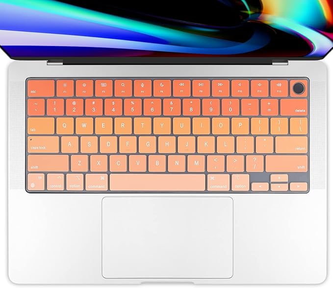 Batianda Premium Gradient Color Keyboard Cover for New MacBook Pro 14'' Pro 16'' 2024 2023 M4 M3 M2 M1 Pro/Max Chip & New MacBook Air 13 15 inch Soft-Touch Silicone Protective Skin, Orange