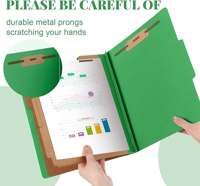 Skyygemm 24 Pcs Classification Folders Letter Size, 3 Divider Pressboard File Folder with Fasteners, Expanding File Organizer Bulk for Teachers, Clergy, Office, Church, Christmas Donations (Green)