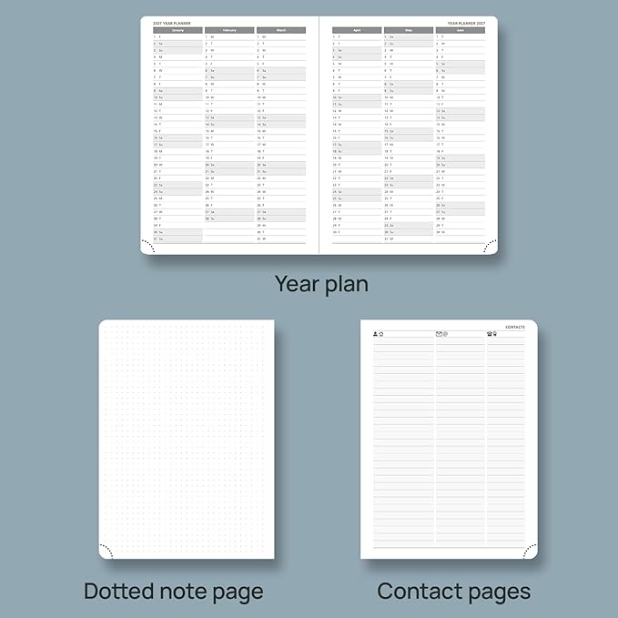 POPRUN Weekly Planner 2026 (Medium 6.5" x 8.5") Calendar 12 Months Notebook with Horizontal Layout, Leather Soft Cover, Monthly Tabs, Inner Pocket, 100GSM Thick Paper, Pen Holder - Black