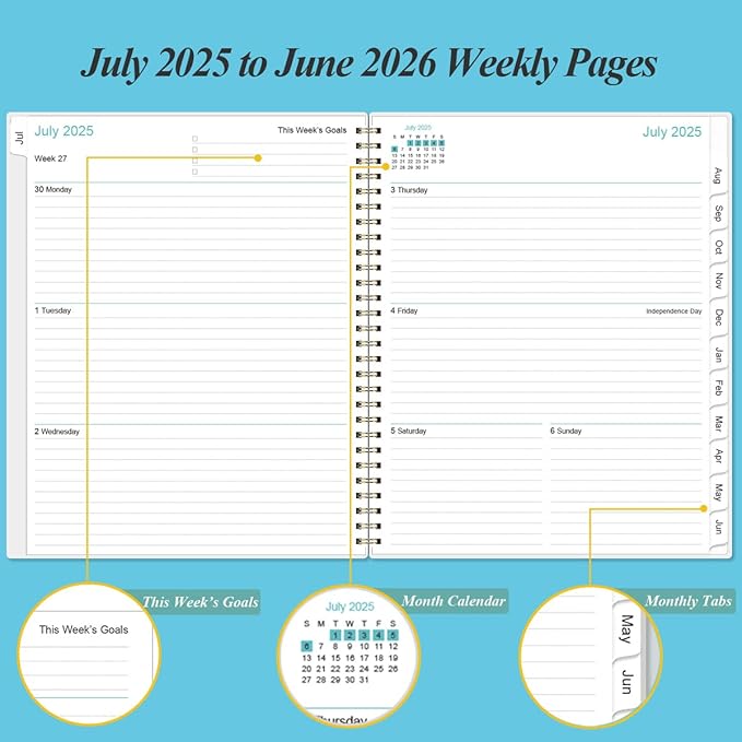 2026 Planner - Planner 2026 from January 2026 to December 2026 with 12 Monthly Tabs, Flexible Cover, Inner Pocket, 8.5" x 11", Blue Watercolor