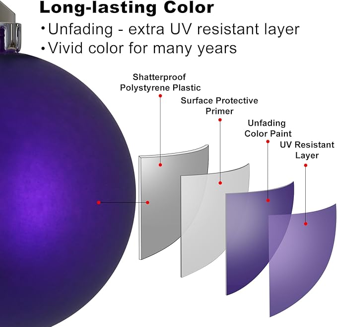 Purple 4.0" Large Christmas Balls - Christmas Tree Decoration Ornaments Shatterproof Hanging Balls for Birthday Halloween Holiday Wedding Decorations Set of 4pcs