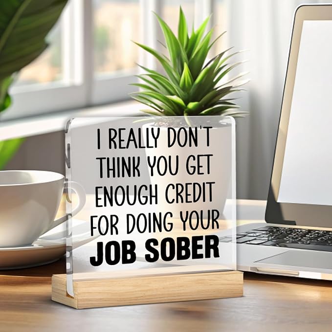 Funny Gifts for Coworker Boss, Humor Coworker Gifts for Women Men, I Really Don't Think You Get Enough Credit for Doing Your Job Sober Acrylic Desk Sign Decor